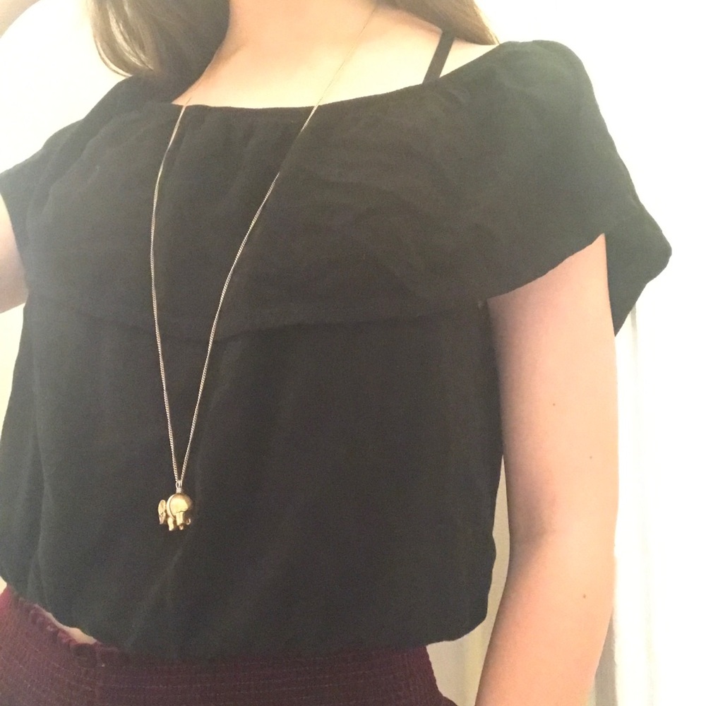 Subdued Off-the-Shoulder Ruffle Black Top - Picture 3 of 3